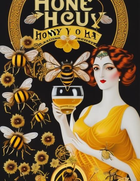 Art Nouveau Honey Liqueur Advertisement with Bees