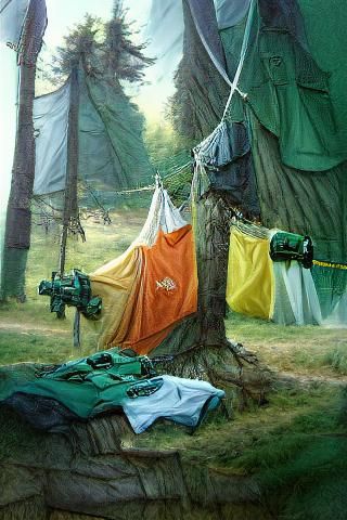 Campsite Laundry Day in Fantasy Art Style