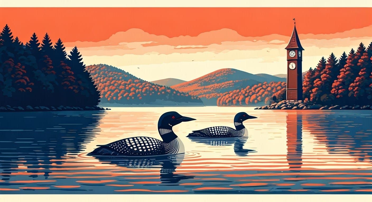 minimalist, woodcut, linocut. bold reds and Blues. sharp con...