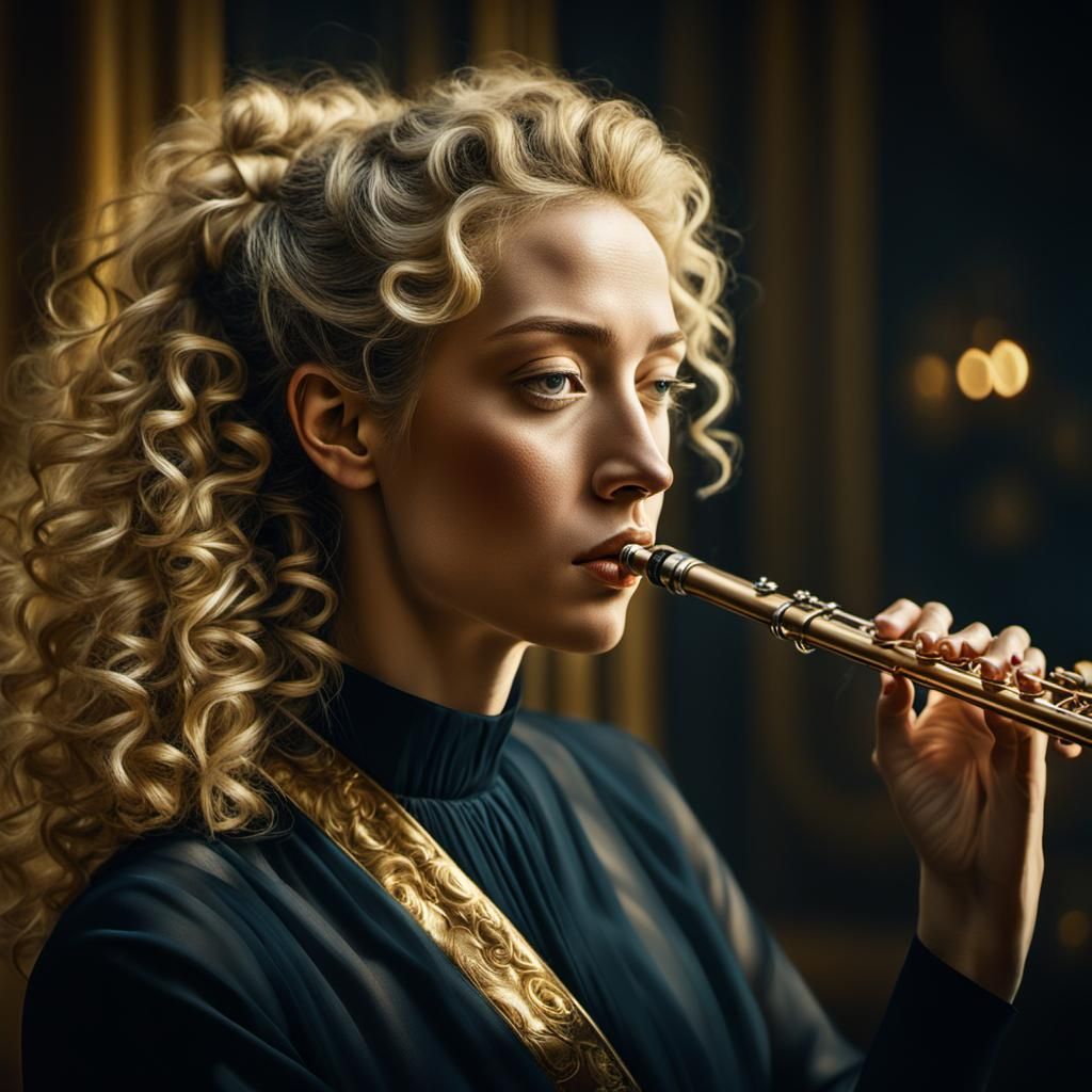 Girl with Flute: Salvador Dali-Inspired Digital Portrait