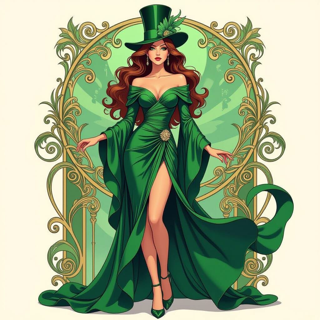 Futuristic Art Nouveau Fashion: Emerald Green Dress
