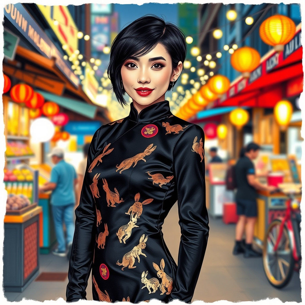 Thai Model in Rabbit Cheongsam, Prisma-Style