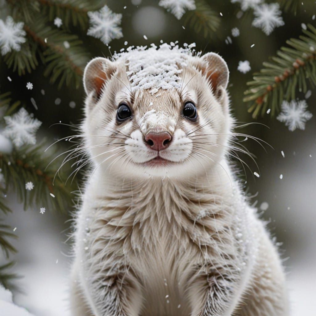 Hyper-Realistic White Weasel Emerges from Snow