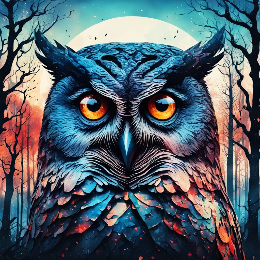 Dreamlike Owl in Apple, Inspired by Surrealism