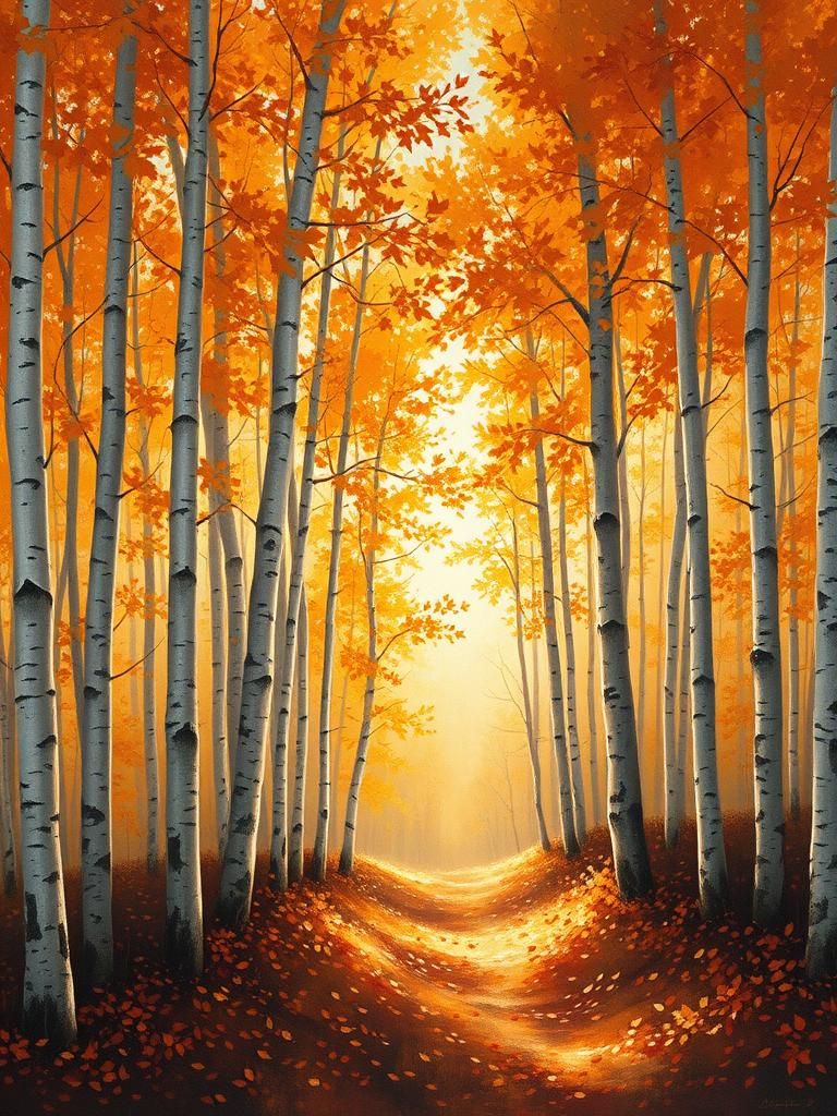 Autumn Birch Forest Oil Painting Landscape