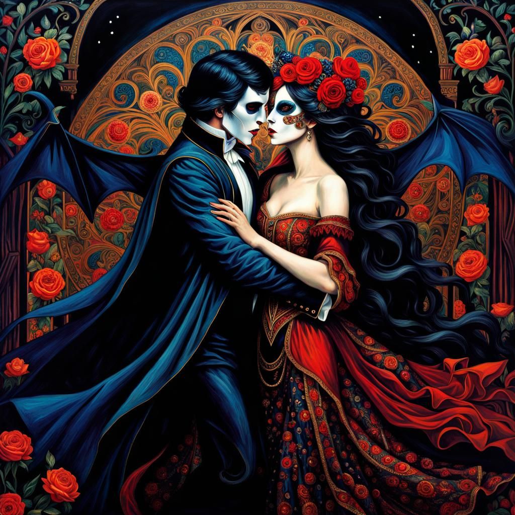 Emo Vampire Couple Dancing in Surrealist Style