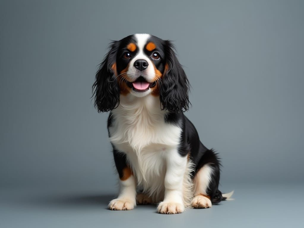 Regal Tricolor Cavalier King Charles Spaniel Basks on Moody ...