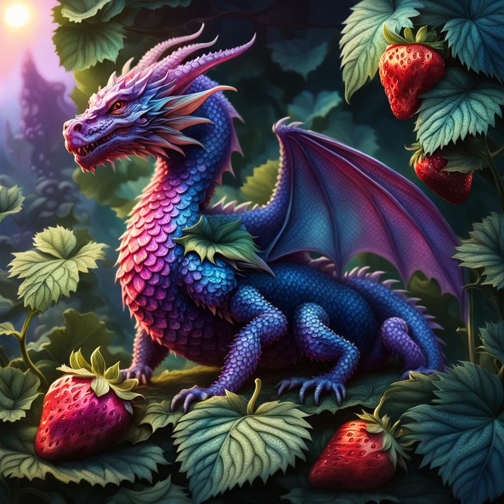 Dragon and Strawberry Fantasy Concept Art