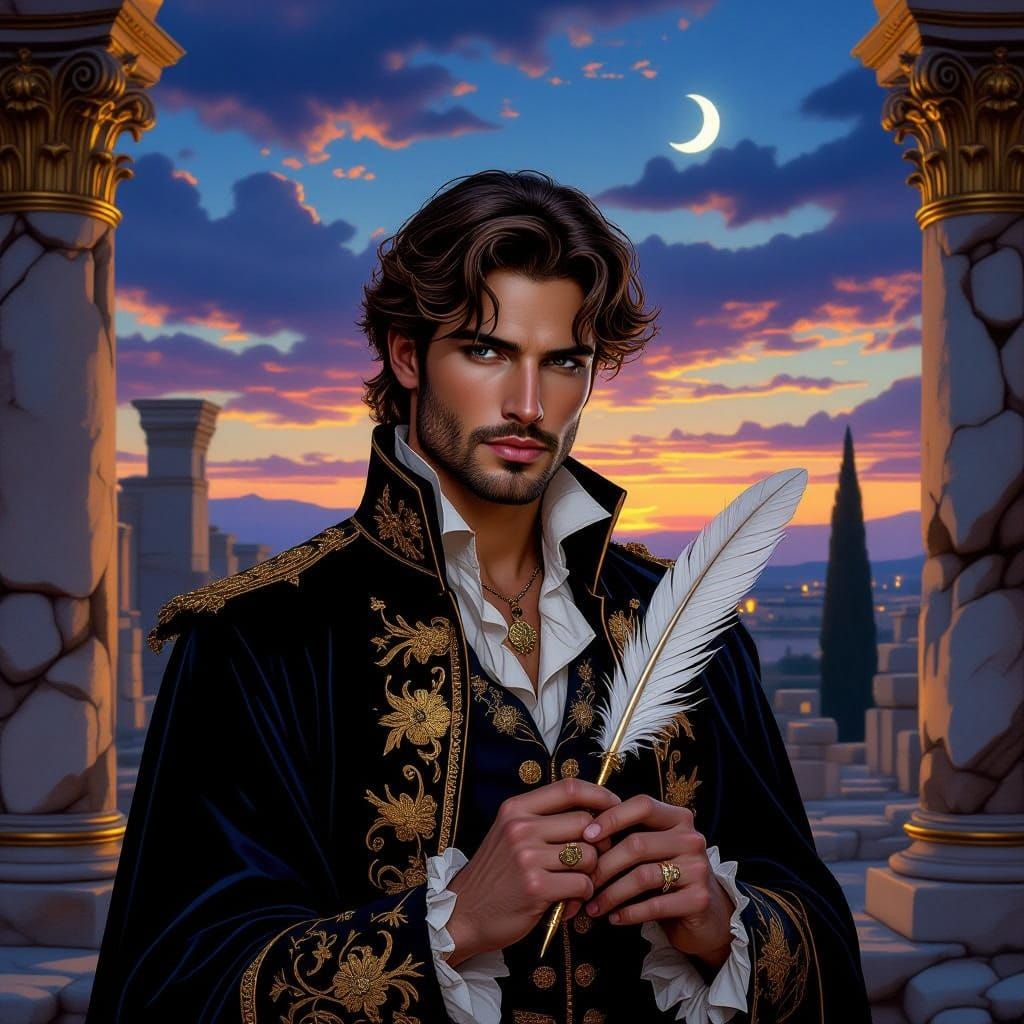 Aries The Poet Among Ruins in Twilight Oil Painting