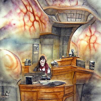 Dimensional Portal: Receptionist in Ink Wash Style