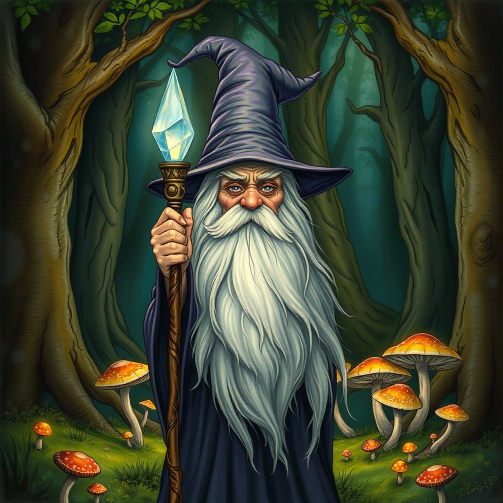 Mystical Wizard in Enchanted Forest: Fantasy Concept Art