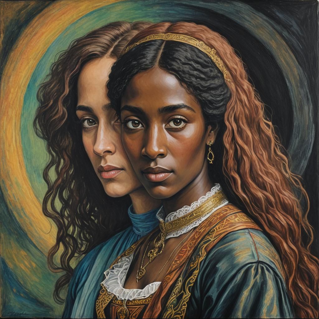 Pre-Raphaelite Portrait: Multiracial Lesbian Couple