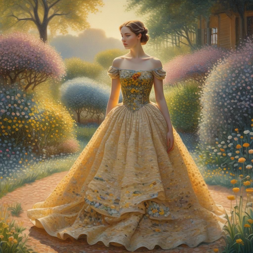 Honey Bee Ball Gown in Pointillism Style