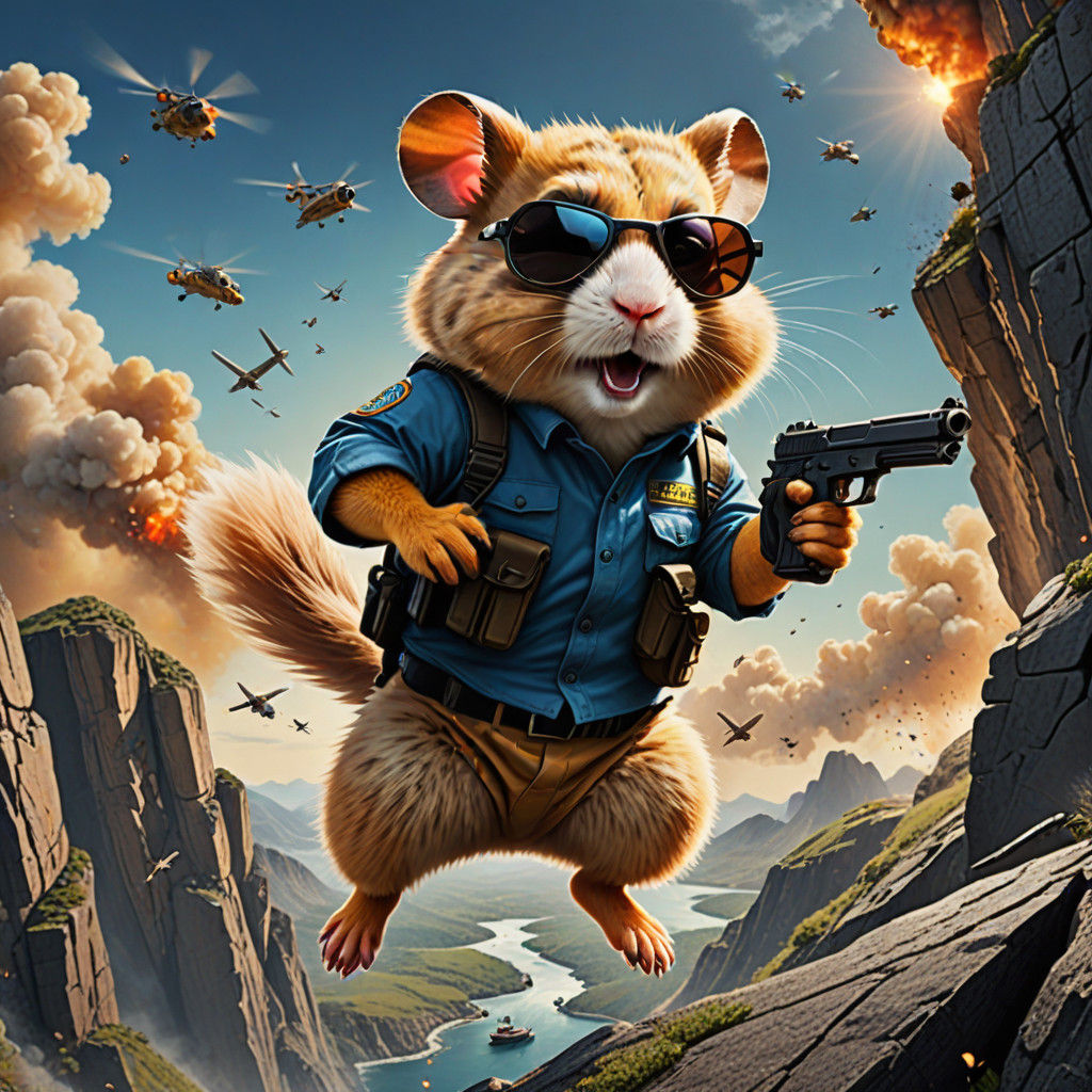 Hamster Action Hero Leaps Off Cliff