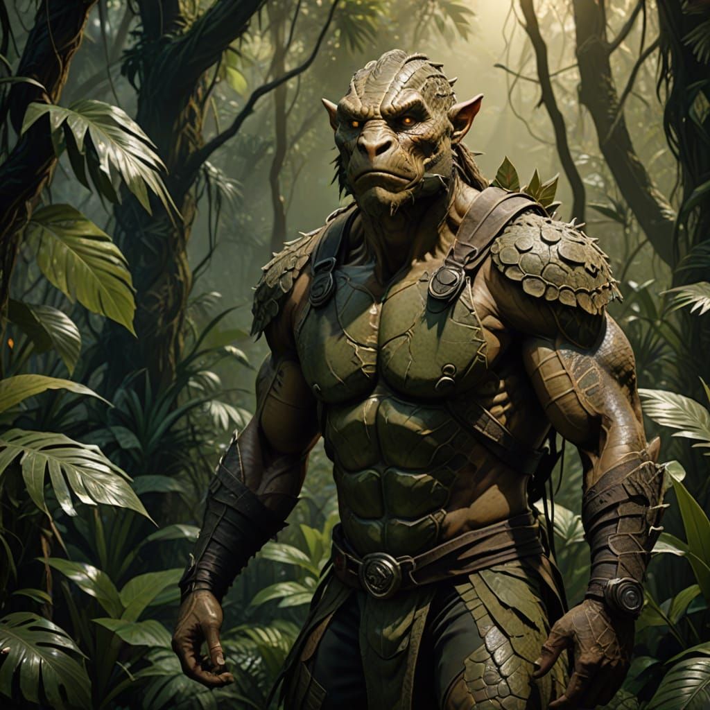 Mutant Figure in Jungle: Dark Fantasy Art