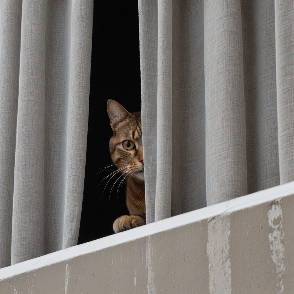 Cat Peeking From Window, Viewed From Street