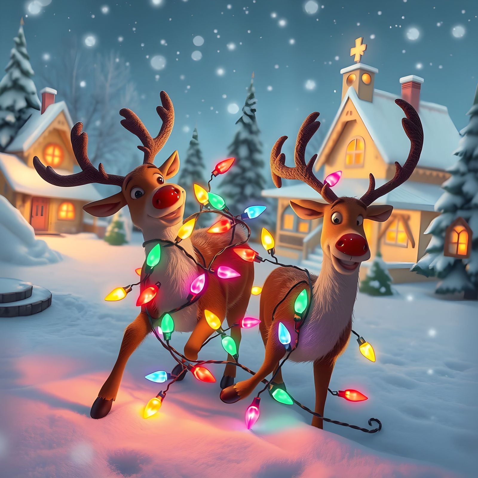 Whimsical Holiday Wonderland with Mischievous Reindeer