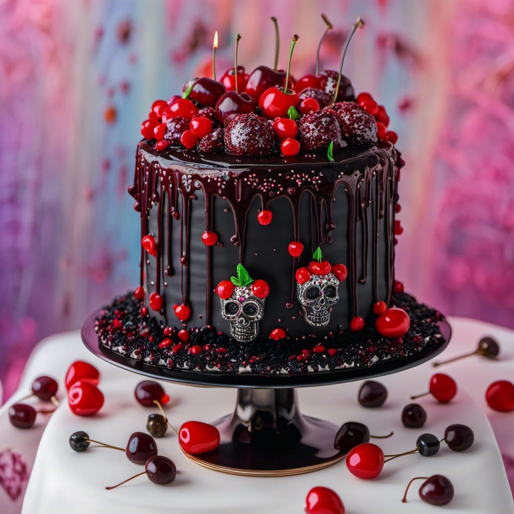 Gothic Black Velvet Cake with Bloody Cherries