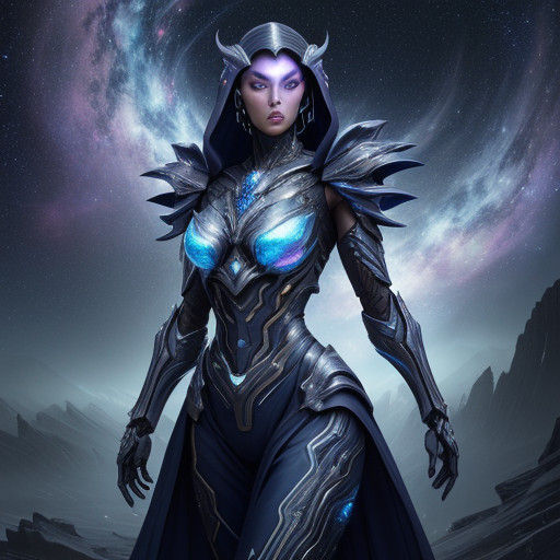 Glowing Star Goddess in Cosmic Armor