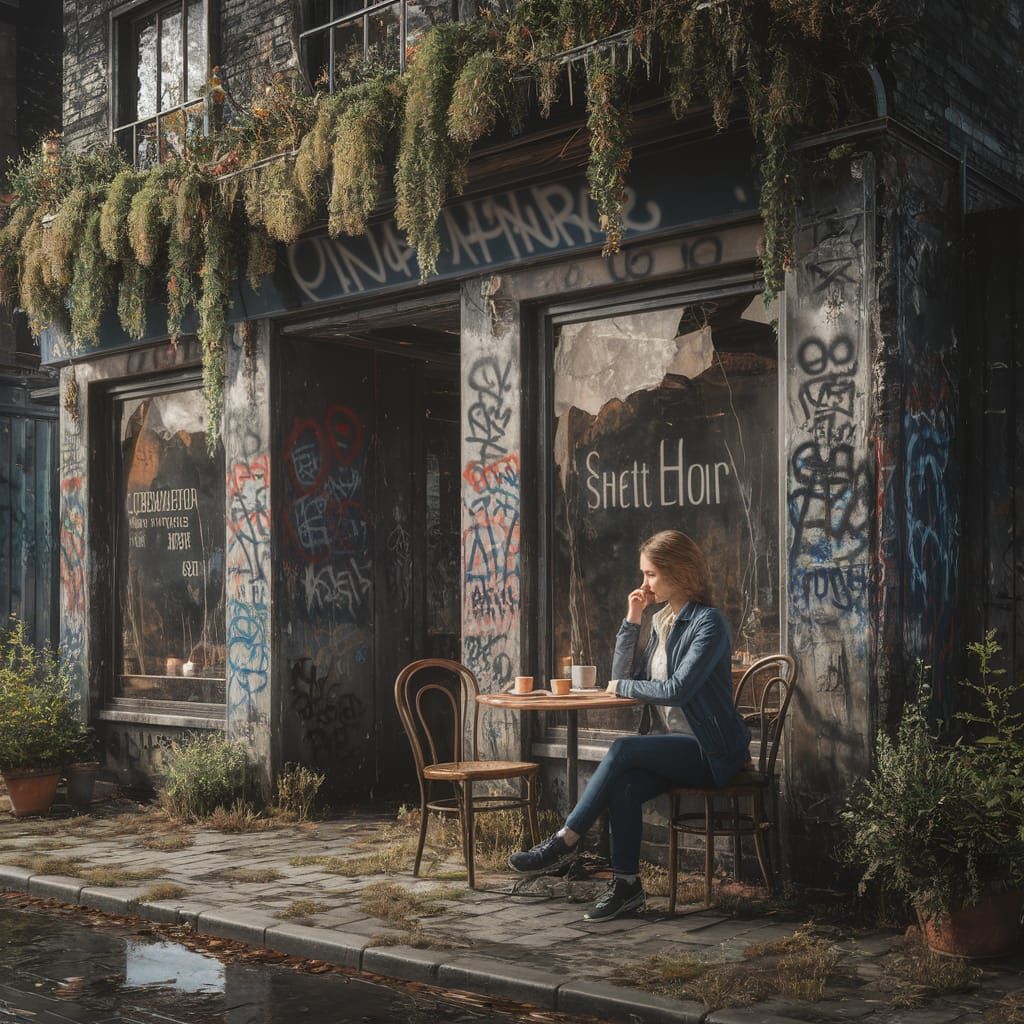 Post-Apocalyptic Coffee Shop Scene