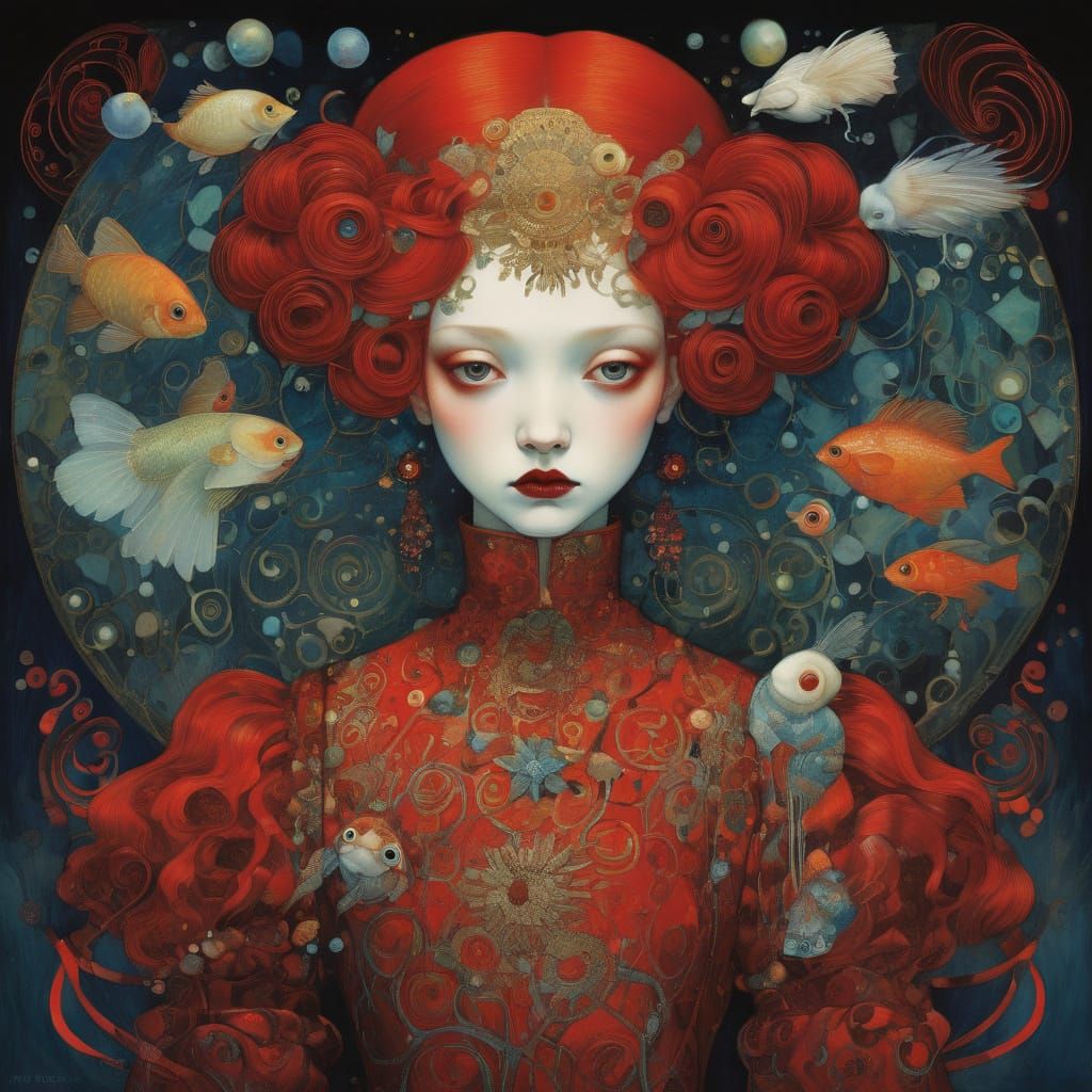 Red Abstract Portrait in Mixed Artistic Styles