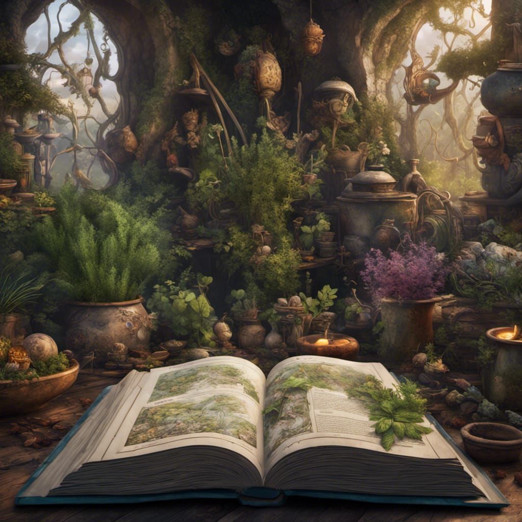 Fantastical Herbal Medicine Book Concept Art