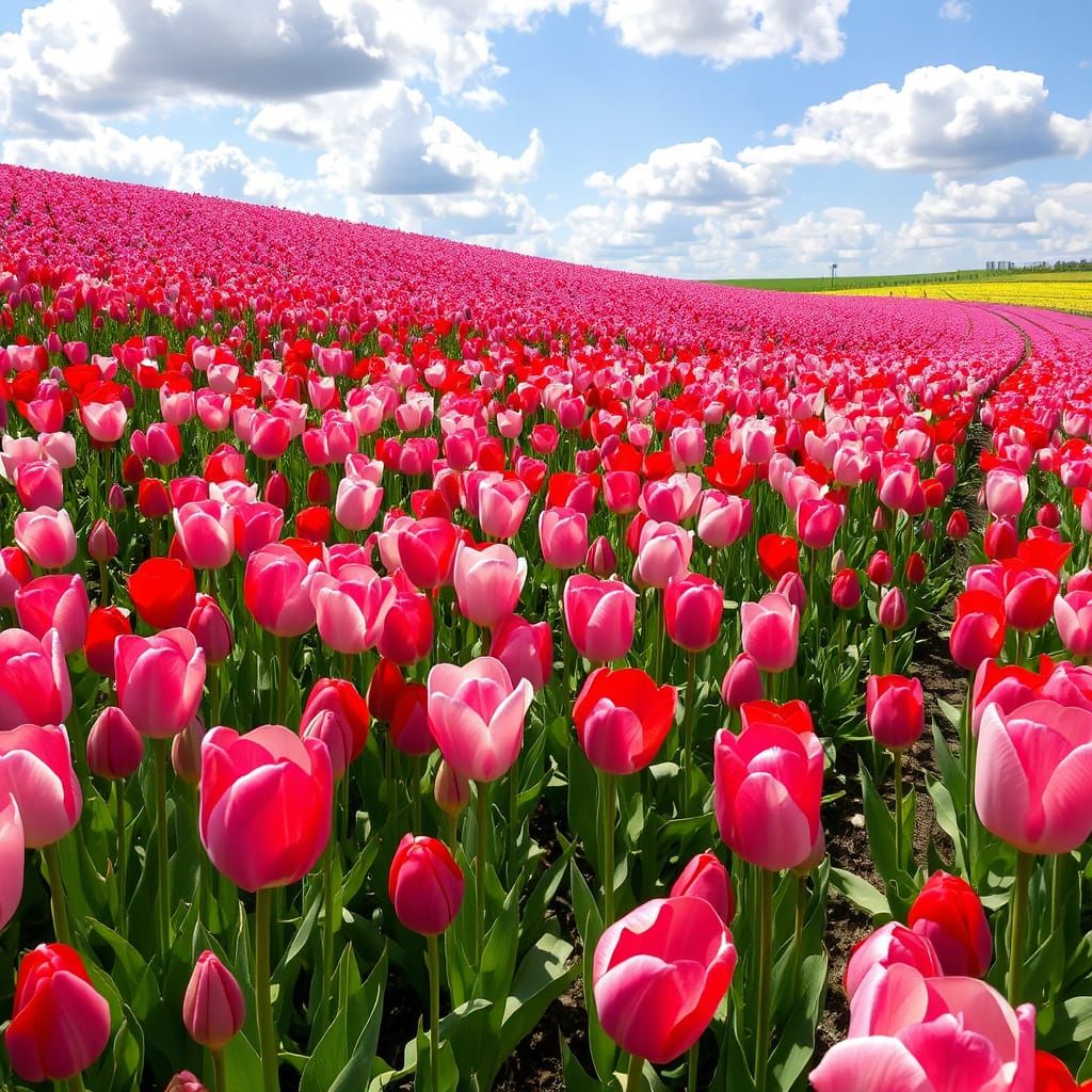 Vibrant Tulip Landscape in Whimsical Impressionist Style