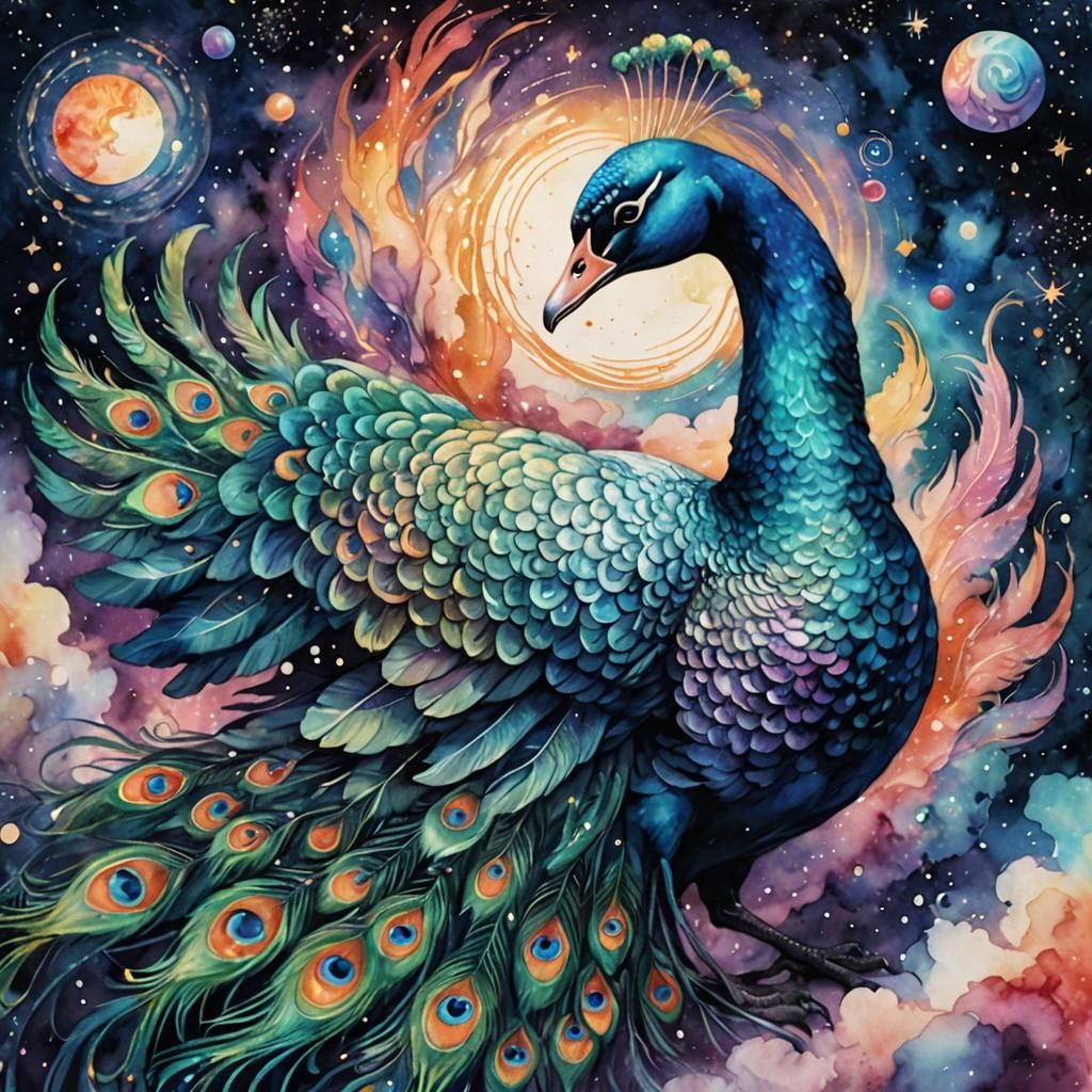 Cute hybrid swan and peacock 8k resolution holographic astra...