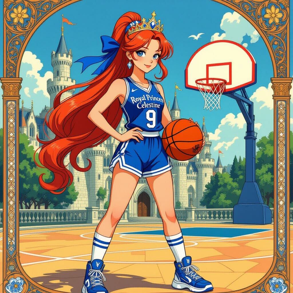 Basketball Princess on Castle Court in Anime Style