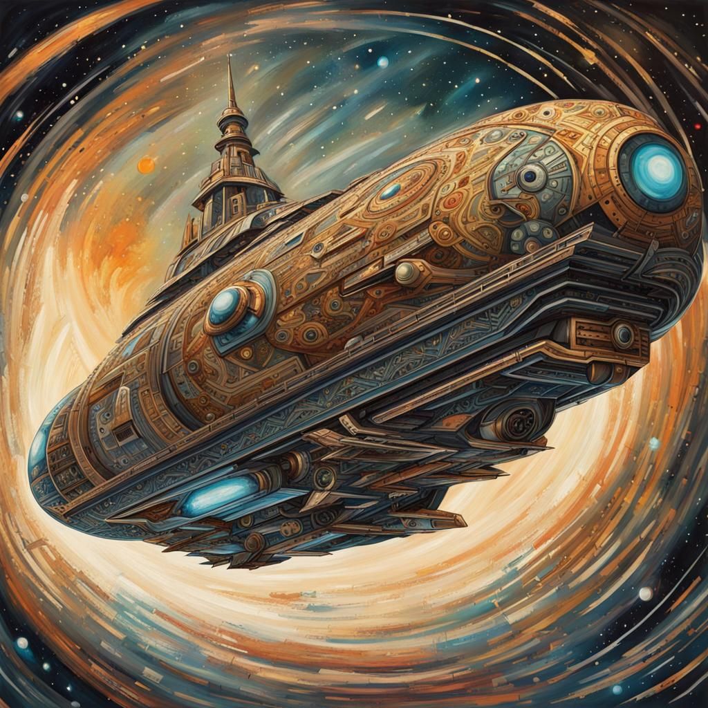 art deco themed city ship