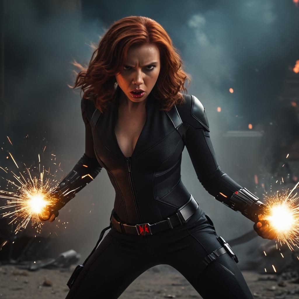 Black Widow in Action: Cinematic Film Still