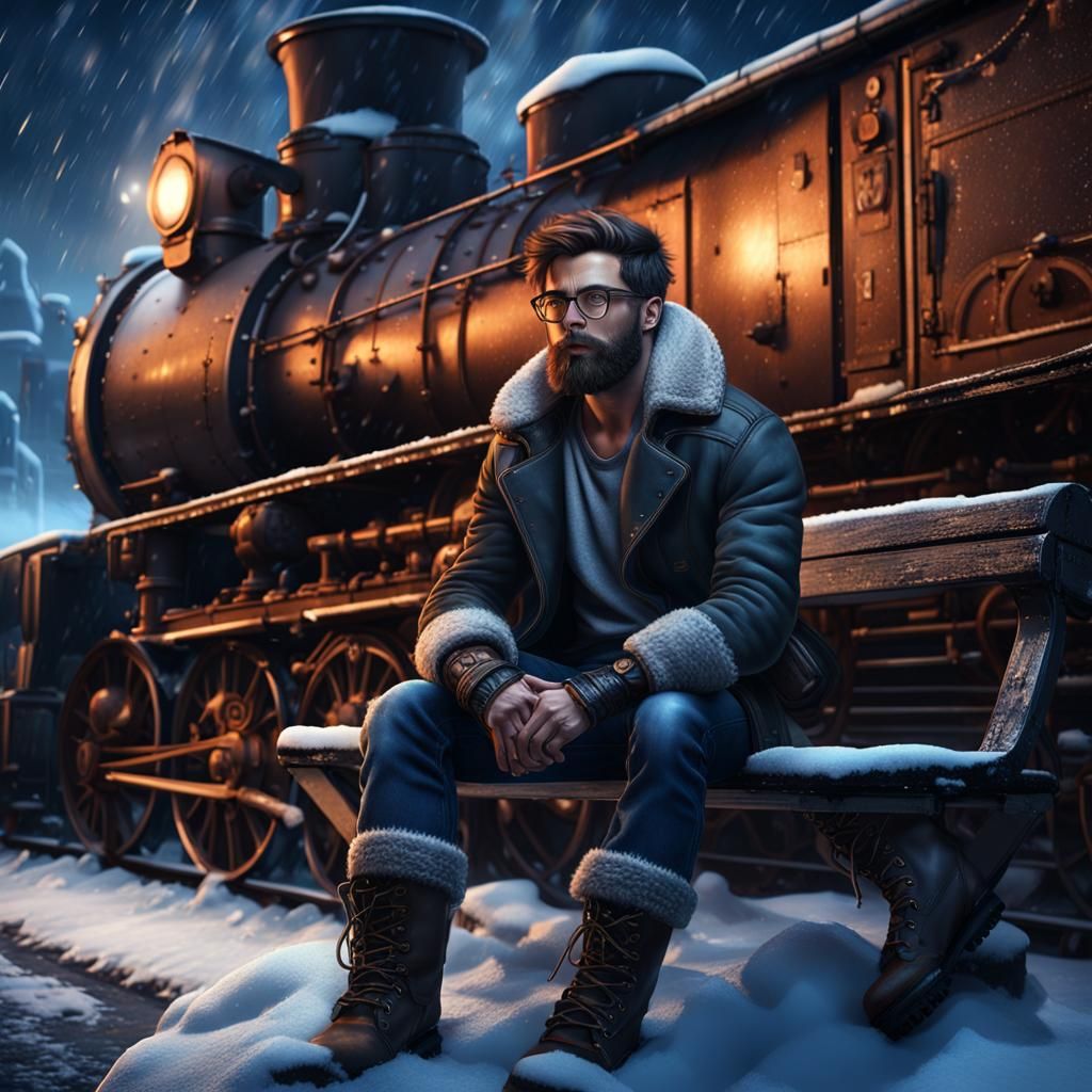 Steam Train Encounter: Detailed Matte Painting