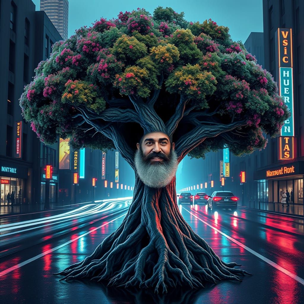 Bob Ross as a Cyberpunk Tree of Life