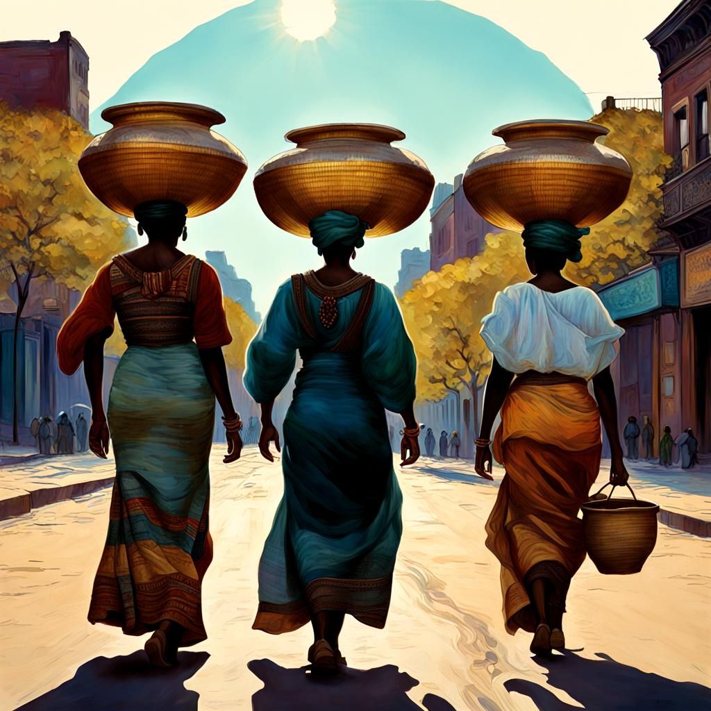 African Women with Water Baskets: Harlem Renaissance Art