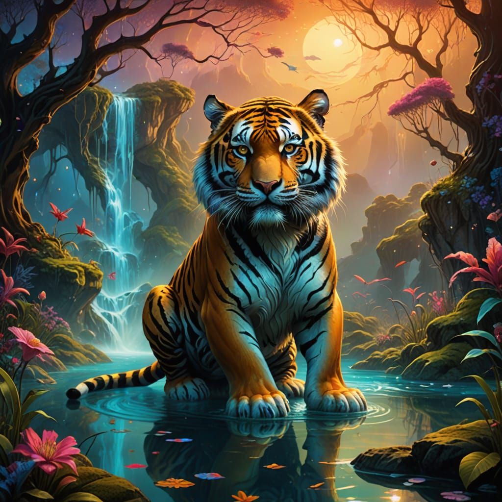 Surreal Tiger in a Dreamlike Landscape