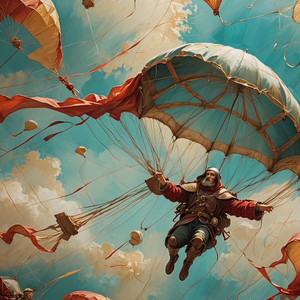 Da Vinci's Parachute Flight in Abstract Expressionism