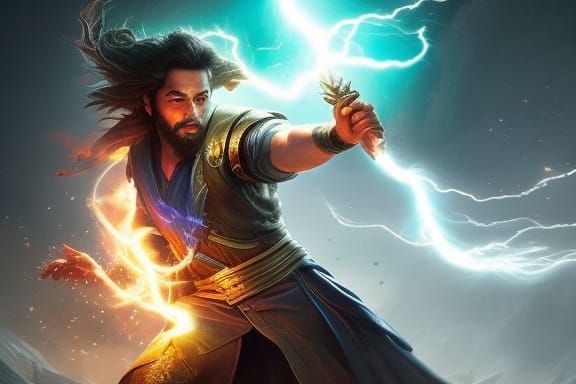 Sorcerer Conjuring Lightning Ball: Fantasy Concept Art