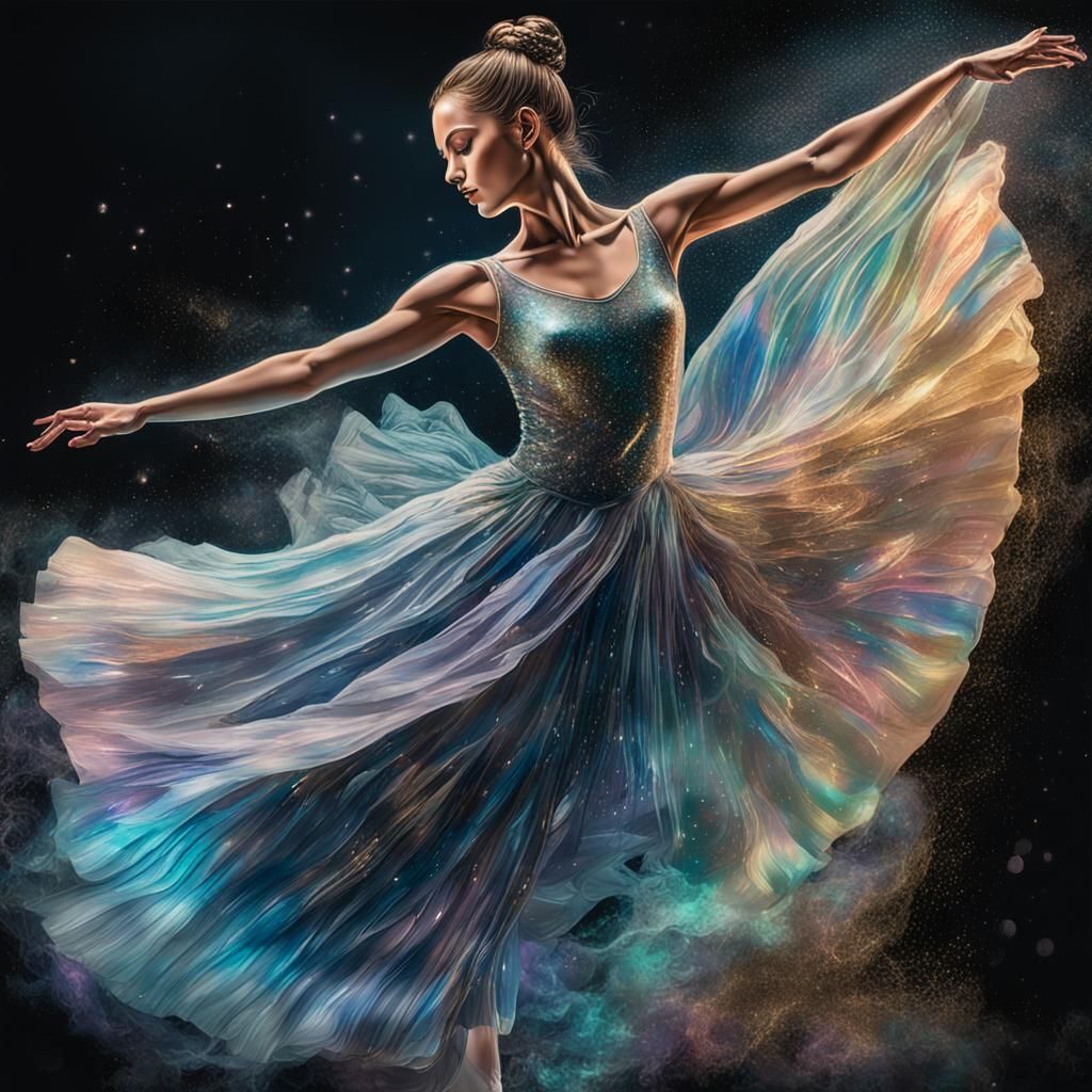 Ballerina Dancing in Holographic Wind: Digital Art