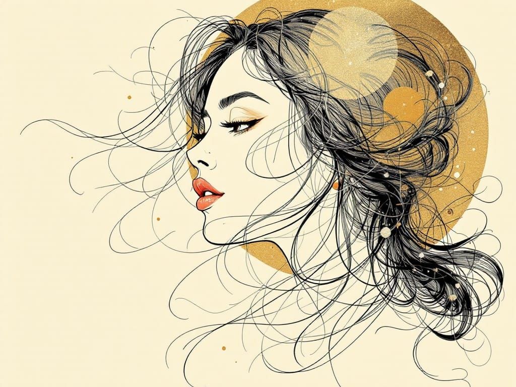 Delicate Harmony of Two Faces in Golden Linework