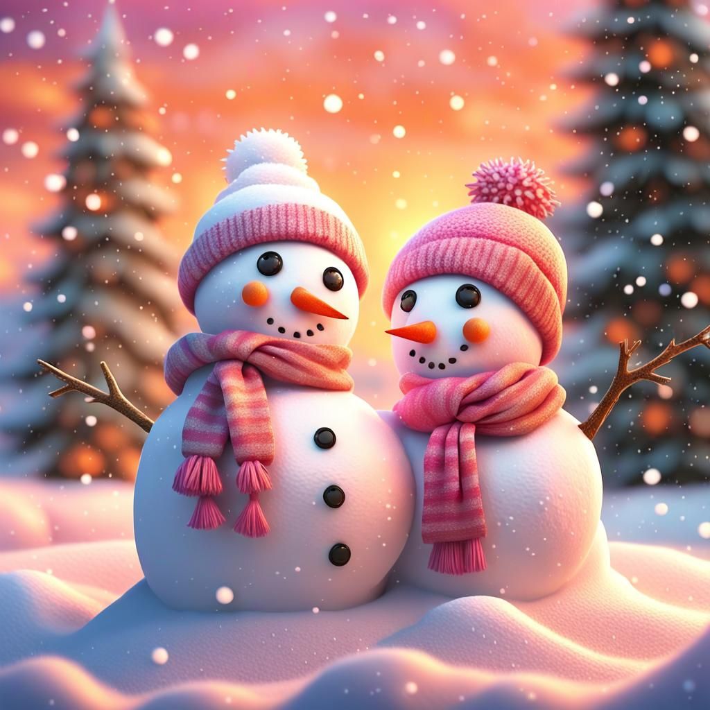 Warm Winter Scene with a Snow Fort and Snowy Couple