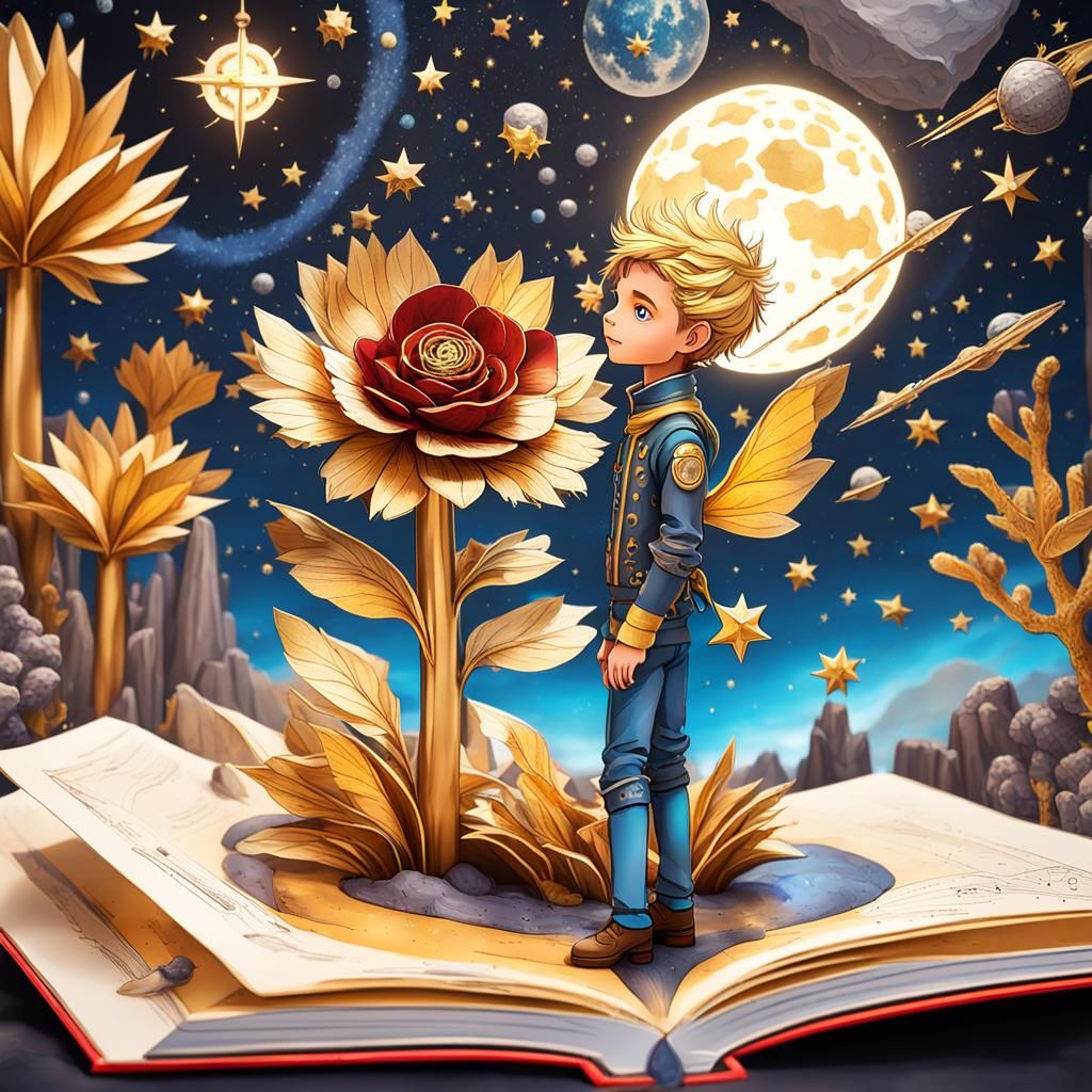 Little Prince and Rose in Steampunk Pop-Up Book