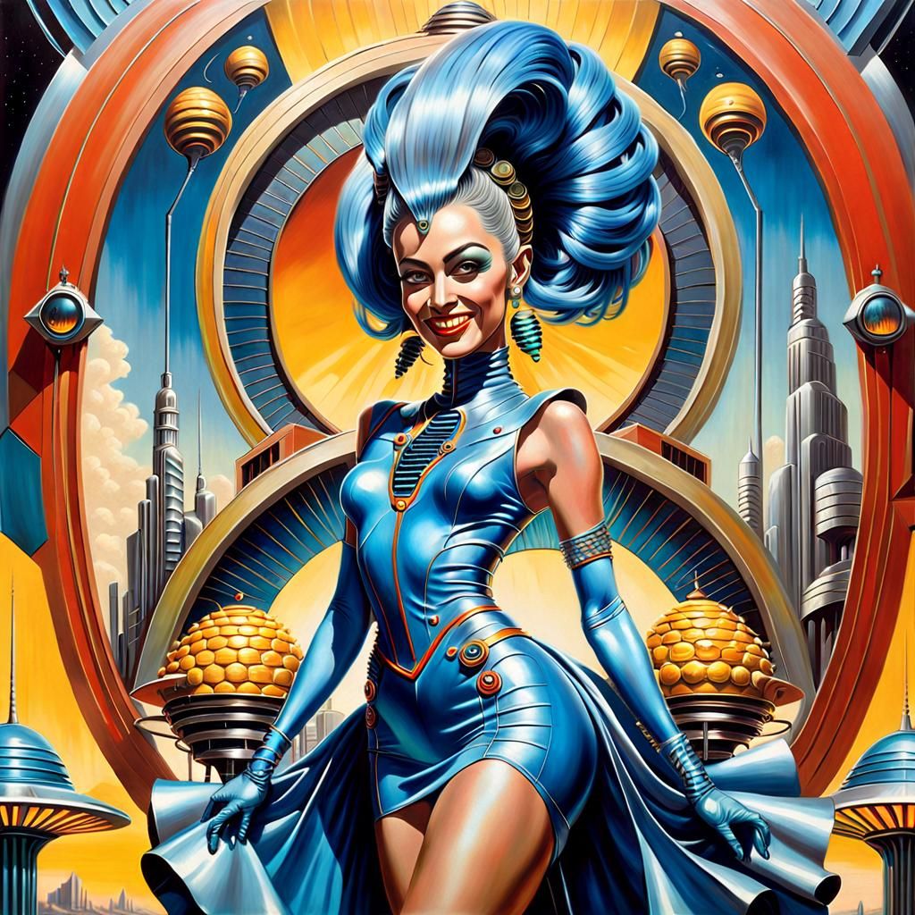 Retrofuturistic Alien Woman in Art Deco Style