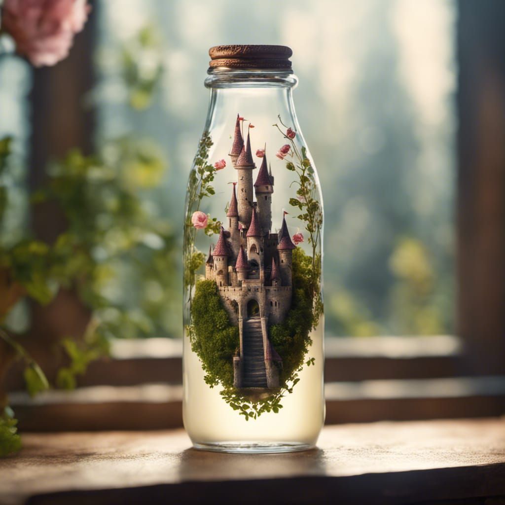 Fairy-Tale Castle Inside Glass Bottle, Macro Photography