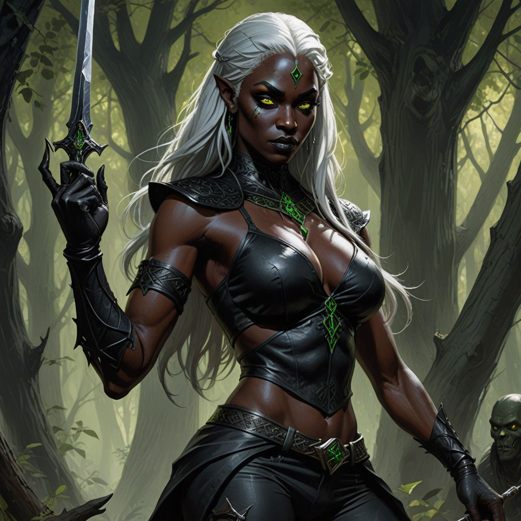 Fit Drow Maiden in Darkened Realism Style