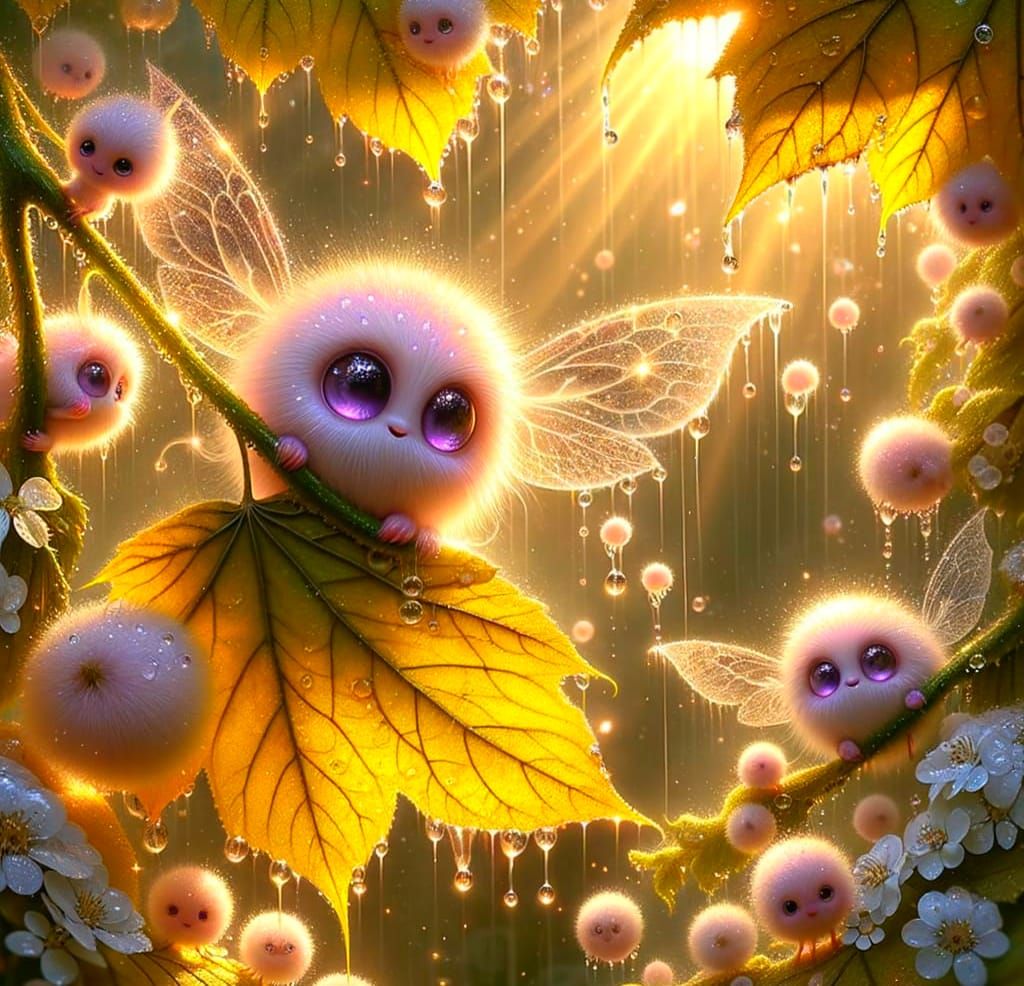 Ethereal Pink Fairies in a Plane Tree: Watercolour and Oil