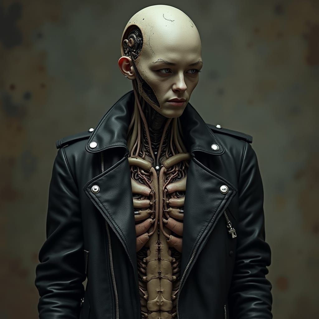 Cyberpunk Cyborg with Mechanical Limbs in Gritty Scene