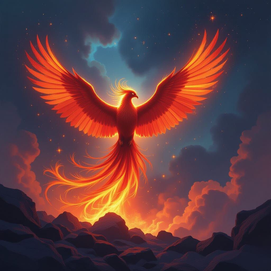 Majestic Phoenix Rises from Ashes in Cosmic Nebula