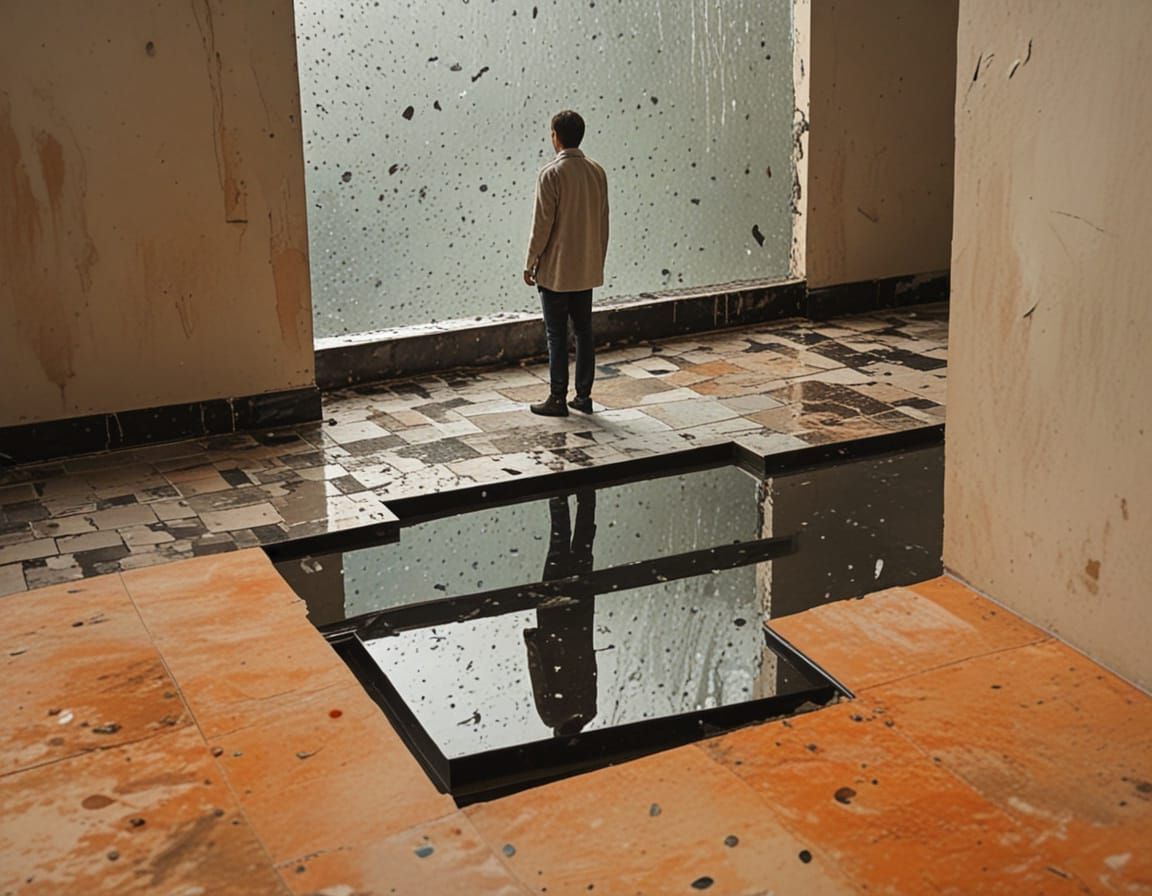 Abstract Sketch of Person on Ledge Above Water