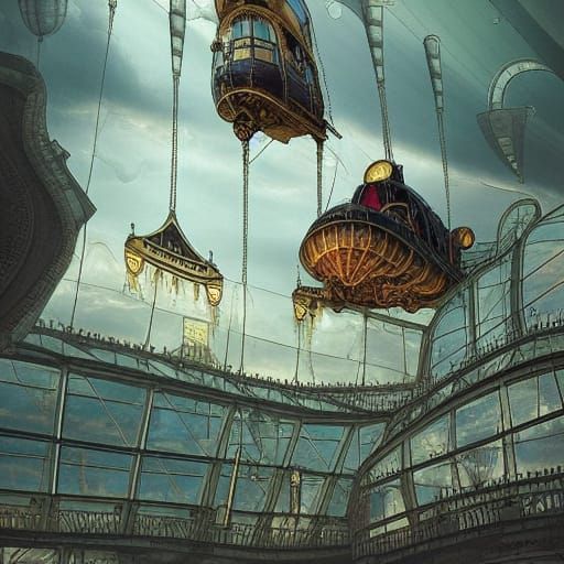 Steampunk Zeppelin in Stained Glass Style