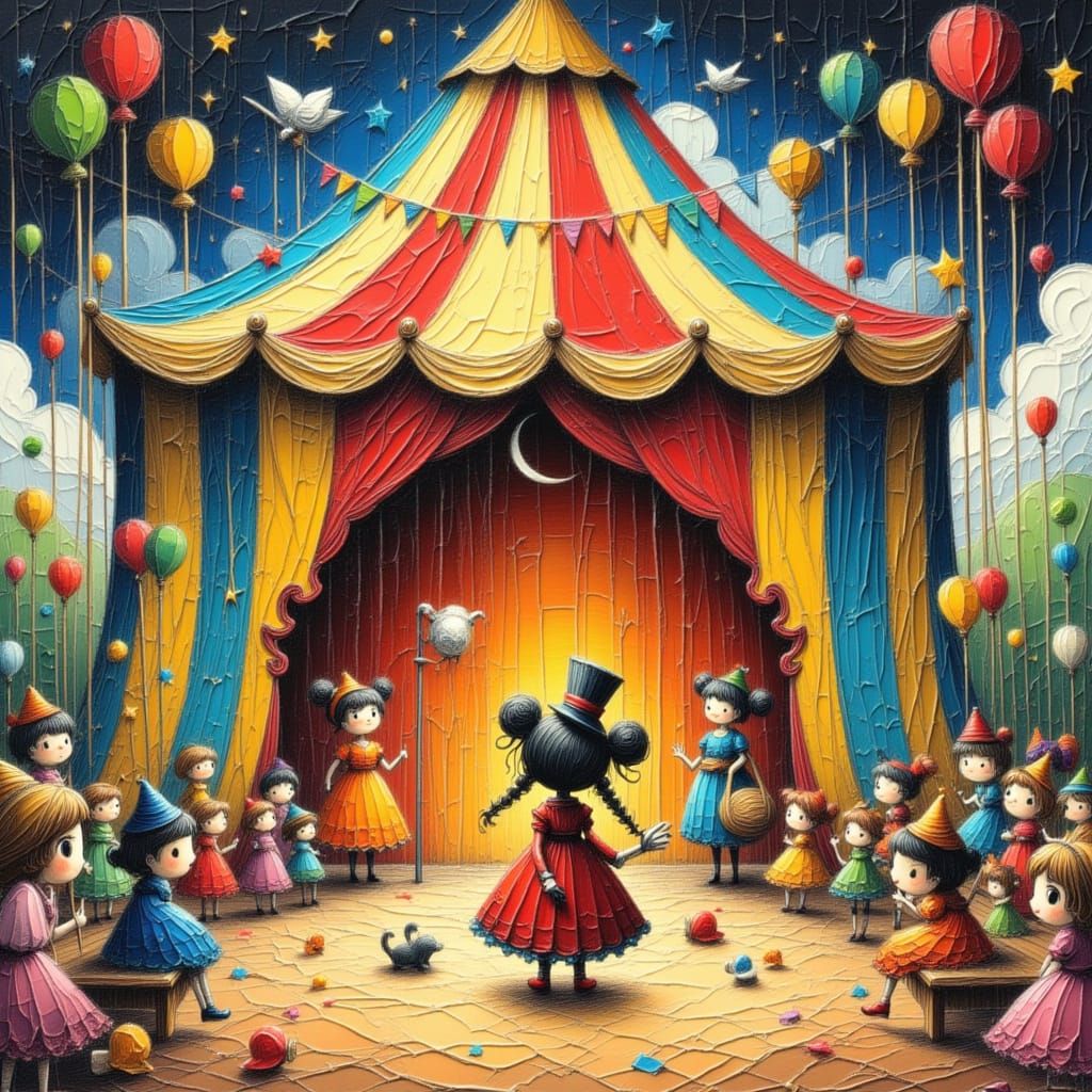 Vibrant Watercolour Anime Circus Scene with Performers